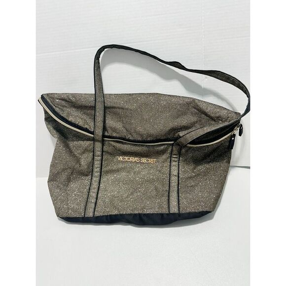 Victoria's Secret Women's Weekender‎ Metallic Glitter Tote Bag Gold Black - Picture 1 of 14